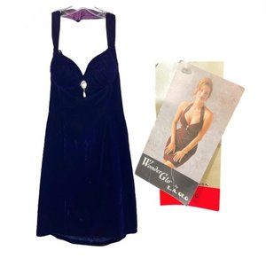 Deastock Vintage 90s L.A. Glo Purple Velvet Halter Mini Dress Padded - Size 10